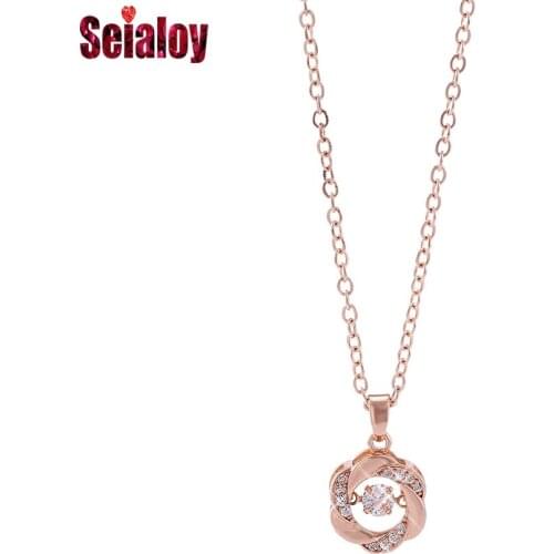 Dropshipping Stainless Steel Rose Pendant Necklace For Women Original Fine Crystal Flower Charm Necklace Girl Collar Lover Gift