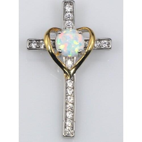 JZP0079 2021 New Original Design Zircon & Fire Opal Heart-shaped Cross Pendant Necklace Womens Jewelry Gifts