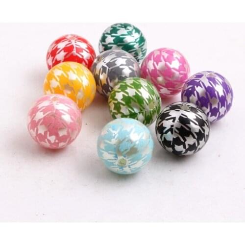 Kwoi Vita 20mm 100pcs/bag Round Acrylic Pearl Print houndstooth Beads For Kids Necklaces Fashion Jewelry Making