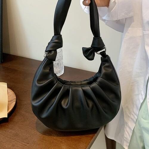 Small Black Womens Hobo Bag Luxury Soft Leather Shoulder Bags Female Pleated Designer Crossbody Bags Fashion Popular Handbags