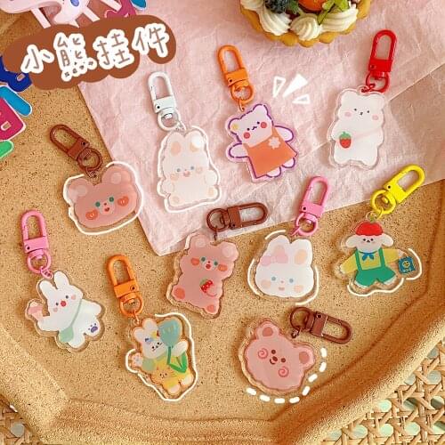 Cute Japanese Love Bear Pendant School Bag Jewelry Pendant Girl Ins Trendy Bag Double-sided Keychain Ornaments