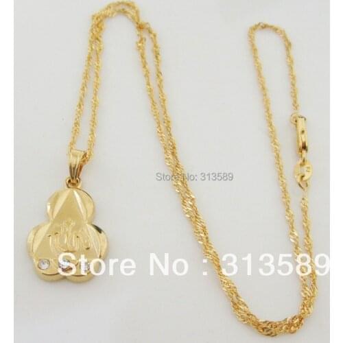 Min order 10$/CAN MIX DESIGN/ GREAT - YELLOW GOLD GP 18.5" NECKLACE&MUSLIM ALLAH GOD CZ STONE PENDANT/Great Money Maker