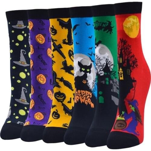 2021 women new years socks warm 6pairs/pack colorful Halloween sock ladies and womans funny cotton sock