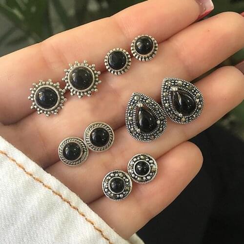 Modyle 5 Pairs/Set Big Stone Stud Earrings for Women Wedding Party Boucle D'oreille Earring Jewelry Cubic Zirconia Brincos