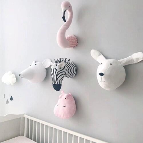 Animal Head Wall Decoration Stuffed Toys Kids Room Mount Kawaii Stuffed Elephant/Giraffe/Zebra Wall Hanging Toys Kids Room Decor