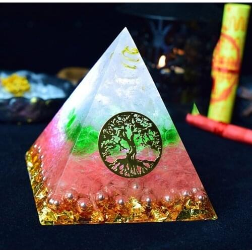 Orgonite Pyramid Natural Aura Crystal Bring Lucky Marriage Radiation Protection Resin Decorative Craft Jewelry Gift