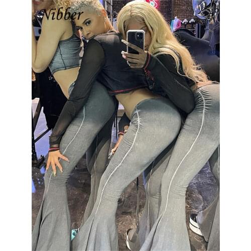 Nibber Vintage Y2K Sexy Party Club Flared Pants Women 2021 Summer Low Waist Drawstring Hip Lift Slim Pants Female Streetwears