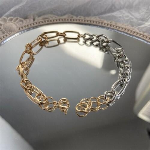 New Asymmetric Gold Color Punk Chain Bracelet for Women Hiphop Charm Thick Link Bracelets Bangles Fashion Jewelry