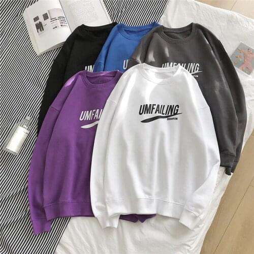 New simple letter printing mens trend couple casual BF wind round neck shirt