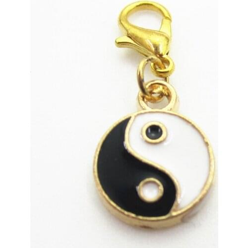 2018 New 50pcs/lot Gold YINYANG dangle charms lobster clasp charms Hanging Charm DIY Bracelet Jewelry Accessories Charms