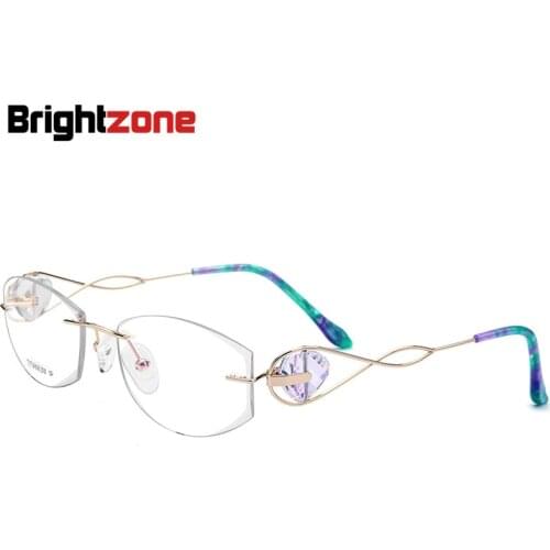Luxury Crystal Cutting Edges Rimless Pure Titanium Business Glasses For Sight Girlfriends Girls Women Gifts Spectacle Eyeglasses