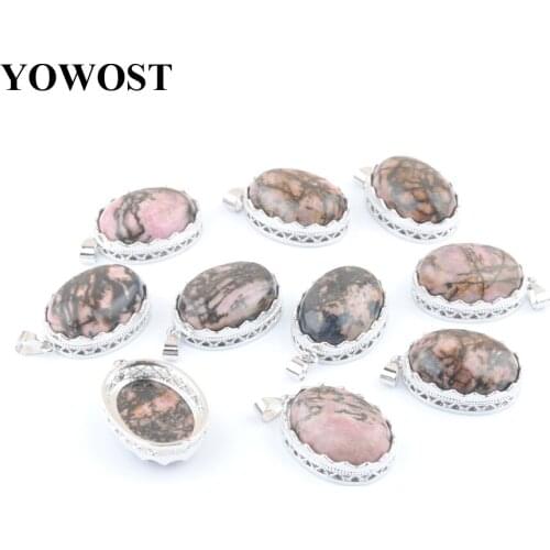 Wholesale 10Pcs/Lot Natural Stone Egg Shape Bead Rhodonite Dangle Pendant Women Jewelry Gift QN3342