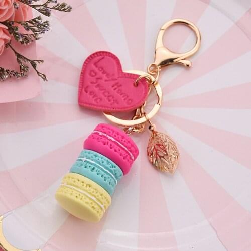 Wholesale Women New Macaron Cake keychain PU love alloy leaf Key Chain Charm Bag pendant Key Ring Best Party Gift Jewelry