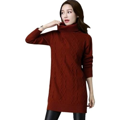 Autumn Winter High-Neck Bottoming Shirt Women Mid-Length Solid Color Knit Sweater Ladies Thick Inner Wear Knit Sweater Dress