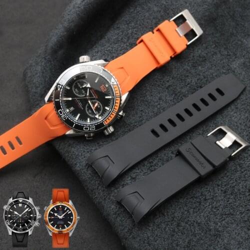 MERJUST 20mm 22mm Orange Black Rubber Strap Waterproof Diving Curved End Watchband for Omega Seamaster Planet Ocean Speedmaster
