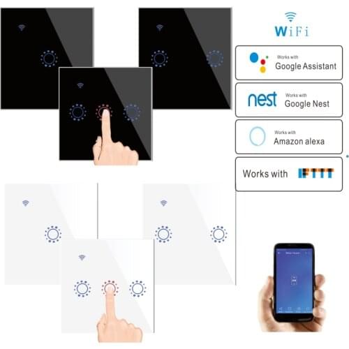 Tuya 1/2/3 Gang Wifi Touch Switch 10A EU Standard Smart home Switch Panel Wall Light Switches Work With Alexa Google Home IFTTT
