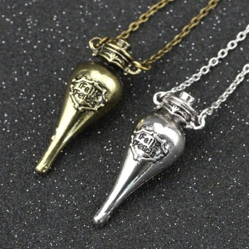Magical Potion Necklace Liquid Luck Bottle Vingtage Antique Bronze Silver Color Pendant Movie Jewelry Wholesale