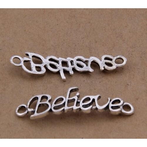 Yage 8*34mm 40pcs Antique Silver Believe Connector,Alloy Letters charms pendant for jewelry making XBL6914