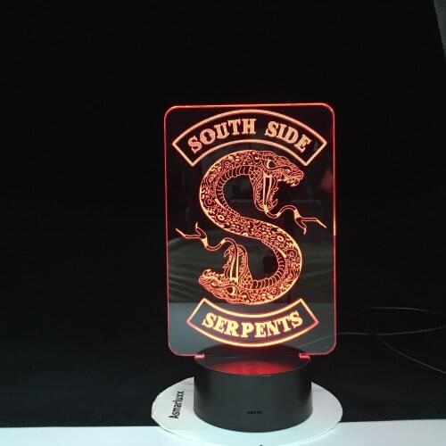 South Side Serpents Snake Logo TV Series Riverdale Led Night Light Bedroom Decor Friend Birthday Present Table Lamp Night Light