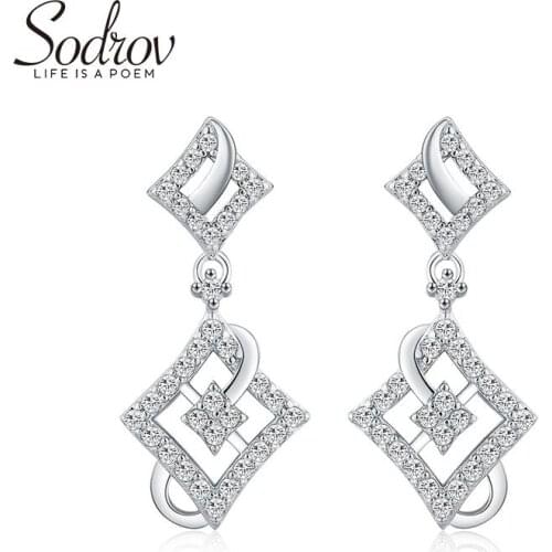 Sodrov 925 Silver Jewelry Stud Earrings For Women Shape AAA Zircon Silver Earrings