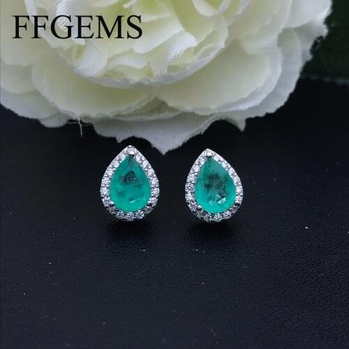 FFGems Paraiba Set 925 Sterling Silver Earrings Necklaces Diaspore Stone Emerald For Women Wedding Gift With Chain Wholesale