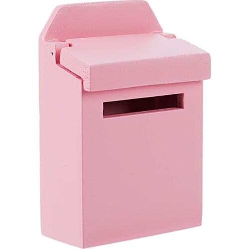 1/12 Wooden Mailbox Dollhouse Miniature Fairy Garden Decor Pink