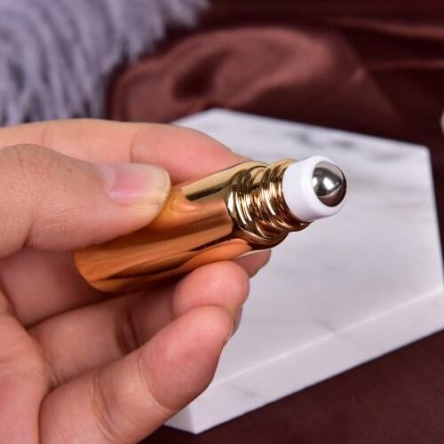 1PCS 5ml Aromatherapy Perfumes Lip Glass Roll On Bottle Glass +Metal Essential Oil Roller Bottles With Glass Roller Balls