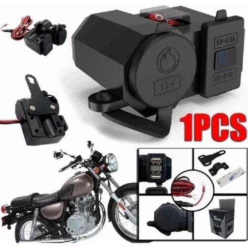 12V Motorcycle Modification Waterproof Cigarette Lighter Ceramic Insulation Power Socket Dual USB Voltage Display + Switch