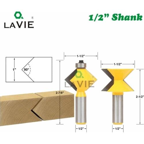 2pcs 12MM 1/2" Shank 90 Degree V design Tingue Groove Edge Banding Router Bit Set Plate Splicing Woodworking Milling Cutter