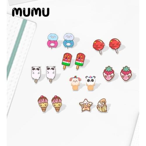 2020 New Cute Panda ice Cream Stud Earring Animal Cone Acrylic Earrings Resin Epoxy Jewelry Gift Gril