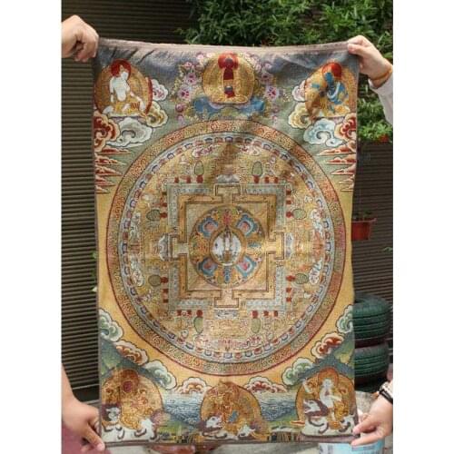 36" Tibet Buddhism Silk Cloth Mandala-Sacred Geometry Thangka Painting Mural