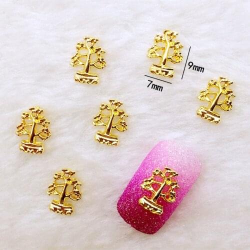 50pcs/pack Japan Korea Alloy Nail Art 3D Gold Money Tree Metal Accessories Decoration for Phototherapy Nail Sticker DIY