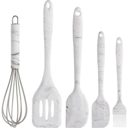 60% Hot 5Pcs/Set Baking Scraper Set Ergonomic Design Easy to Hold Flexible Kitchen Tools Silicone Baking Utensil Set for Home