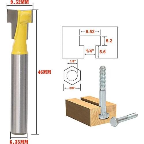 9.52mm T-Slot Cutter Router Bit Wood Milling Cutter Woodworking Drill Bit Tool for Trim Router