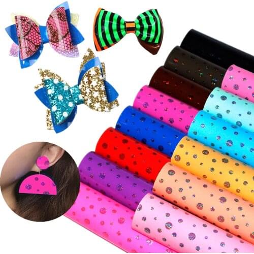 David accessories 20*33cm Laser Dot Smooth Faux Synthetic Leather Fabric DIY Bow Bag Shoes Material Home Decoration,1Yc7700