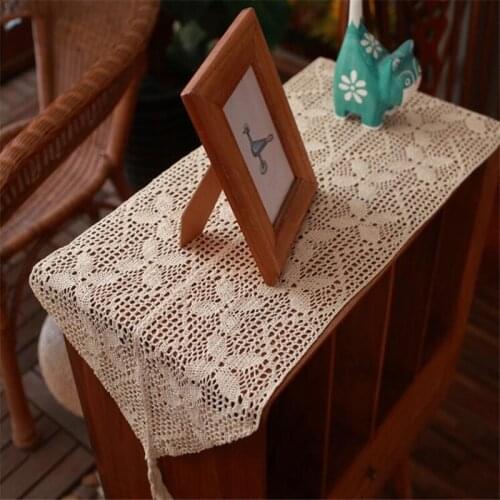 Free Shipping Pastoral Cotton Crocheted Beig Tablecloth Flag Banners Cup Mat Cover Runner Place Wedding Gift Blanket Antependium