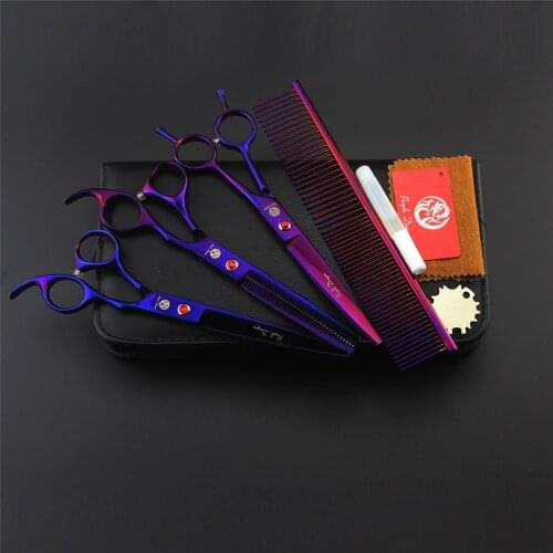 Brand Pet Grooming Scissors Set 7.0 inch Professional Japan 440C Dog Trimmer Hair Cutting+Curved+Thinning Shears with Comb Bag