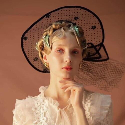 Black Lace Wedding Hats For Women Elegant Dot Net Big Bow Chapeau mariage Formal dinner ball Women Hair Decoration