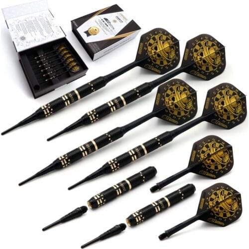 CUESOUL JAZZ-METAL 19g Soft Tip Black Coated Brass/Glossy Brass Dart Set with AK5 Integrated Flights