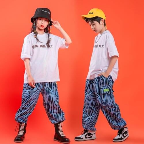 Kid Hip Hop Show Clothing Loose TShirt Tops Streetwear Zebra Tactical Cargo Pants Singer Girls Jazz Dance Costume Rave Clothes