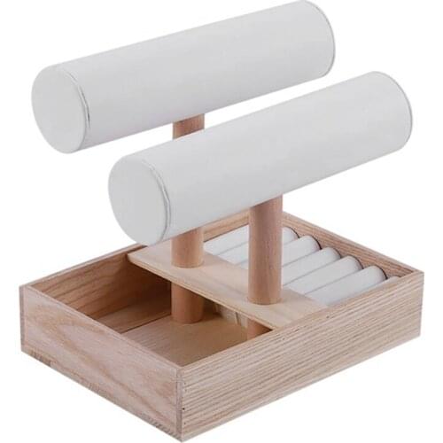 Kili 2 Layer T-Bar Bracelet Watch Jewelry Stand Display, Jewelry Tray Rack Stand Organizer with Wood Tray