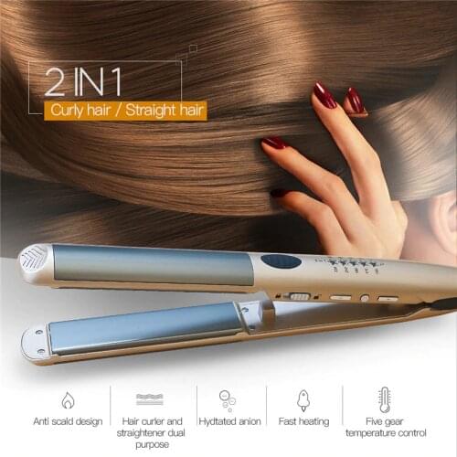 Negative Ion Electric Hair Straightening Iron Professional Hair Straightener 5 Level Temperature Hair Curler Flat Iron with Lock