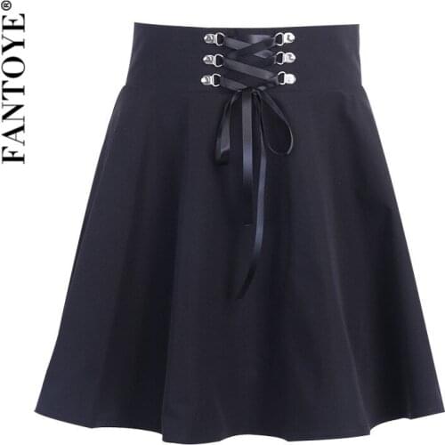 FANTOYE 2021 New Halloween Party Dark Gothic Skirt Women Mini Bandage High Waist Pleat Skirt Sexy Punk Rock Zipper Black Skirts