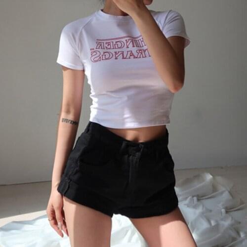 Short-sleeved T-shirt female summer student short high-waisted navel tight-fitting clothes футболки Рубашки майка женская summer