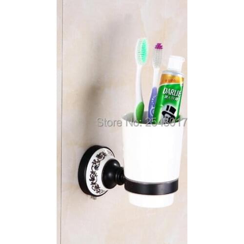 Ceramic Cup and Tumbler Holders Wall Mounted Black Bronze Single Cup Holder Bathroom Accessory Toothbrush Holder ZR2674