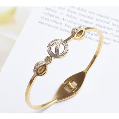 Classic Crystal Spring Clasp Bangles Bracelets For Women Gold Opening Stainless Steel Bangles Wedding Elegant Jewelry Gift