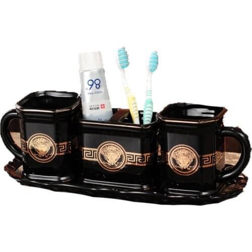 Classic White and Black Ceramic Bathroom Accessories Set