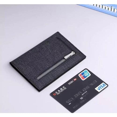 Leather Wallet Mens Handbag Leather Short Card Holder Thin Card Holder with Zip Pocket PL195220