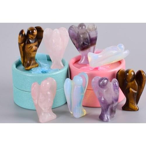 Angel Figurine Miniature With Gift Box Handmade Carved Natural Stone Mini Healing Statue Crystal Home Decoration Accessories