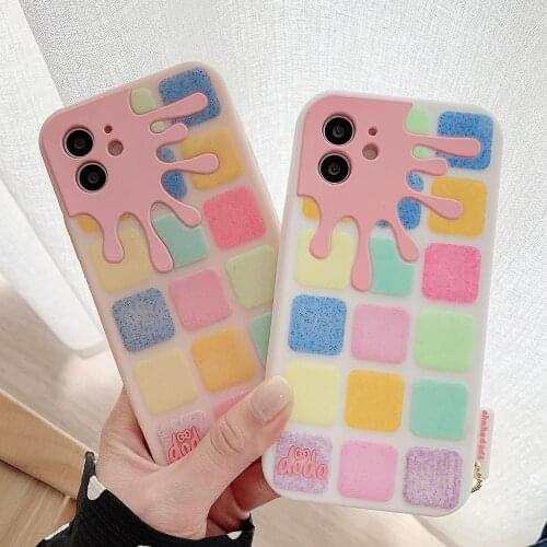 Fashion Geometry Colorful plate Phone Case For Iphone 12 11 Pro Max X XR XS 6 7 8 Plus SE 2020 With Pendant Soft Silicone Cover
